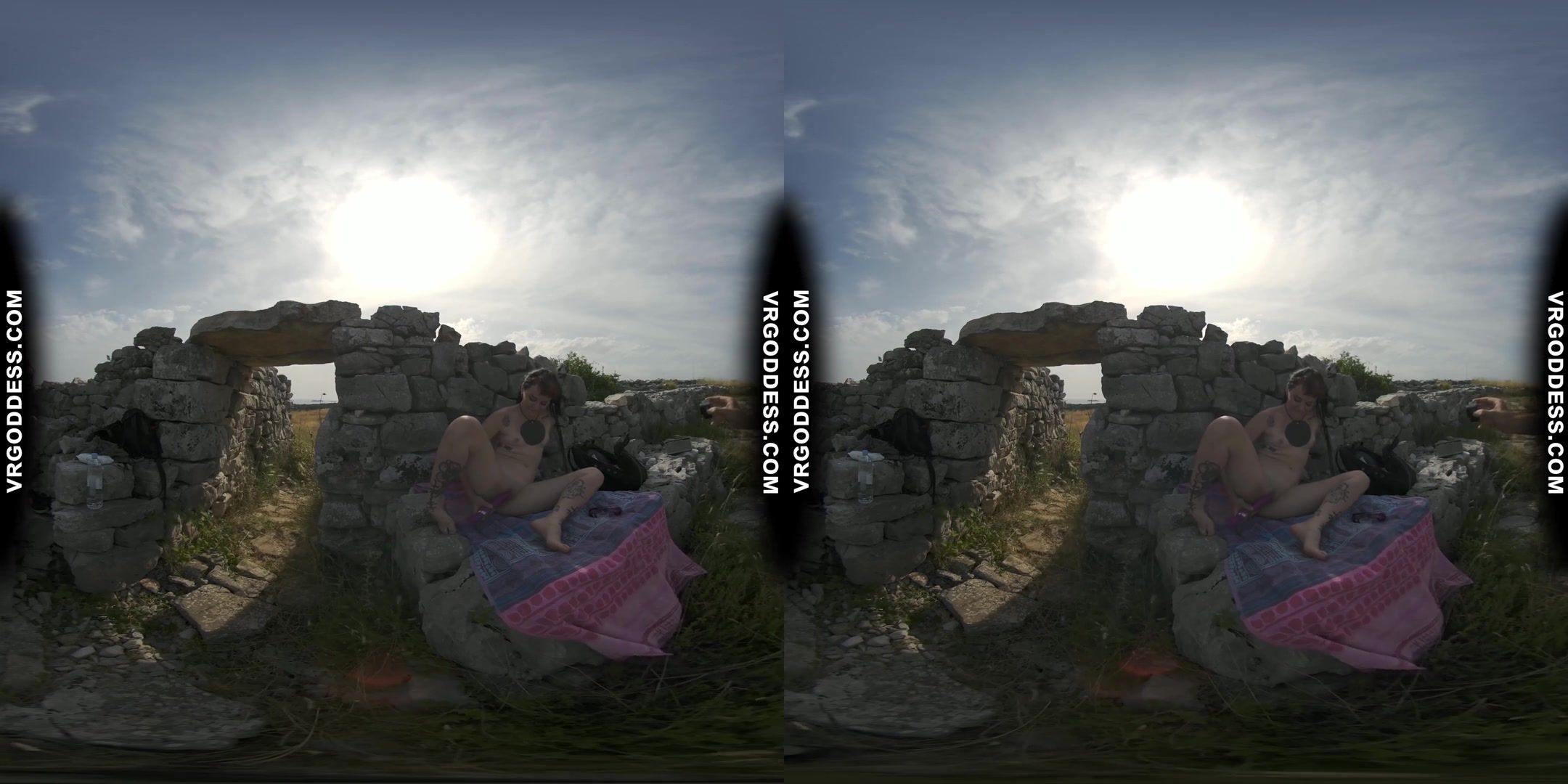 Hot Tattoo Model Brille Masturbating With Dildo And Hitachi Vibrator In Ancient Ruins Risky Public