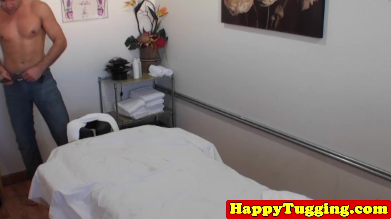 Tanlined asian jerking during massage