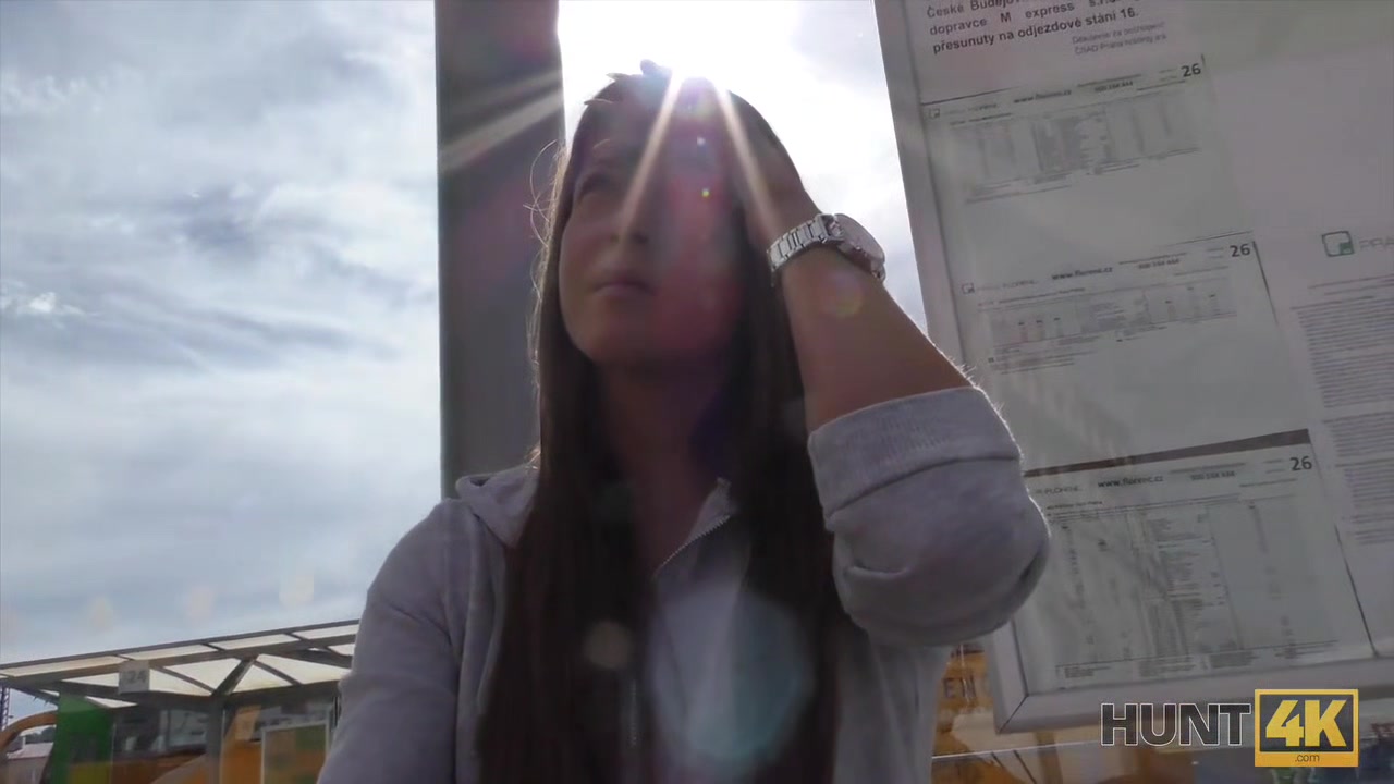 HUNT4K. Angella Christin from bus station comes to service hunter for money