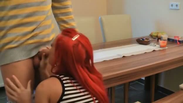 Redhead amateur pussy on the table