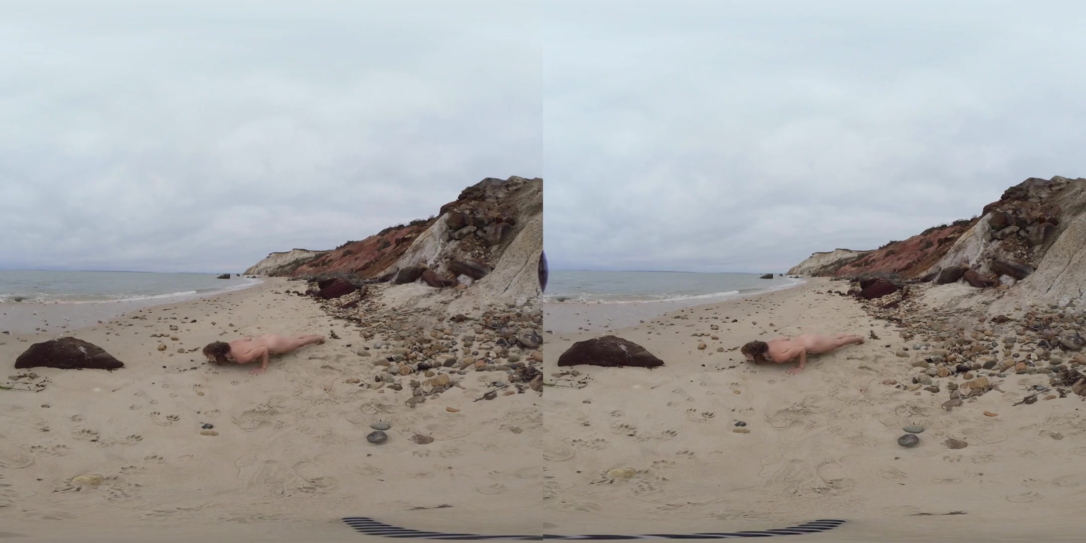 Relax on a Beautiful Beach with Naked Yoga; Amateur Stretching on the Beach