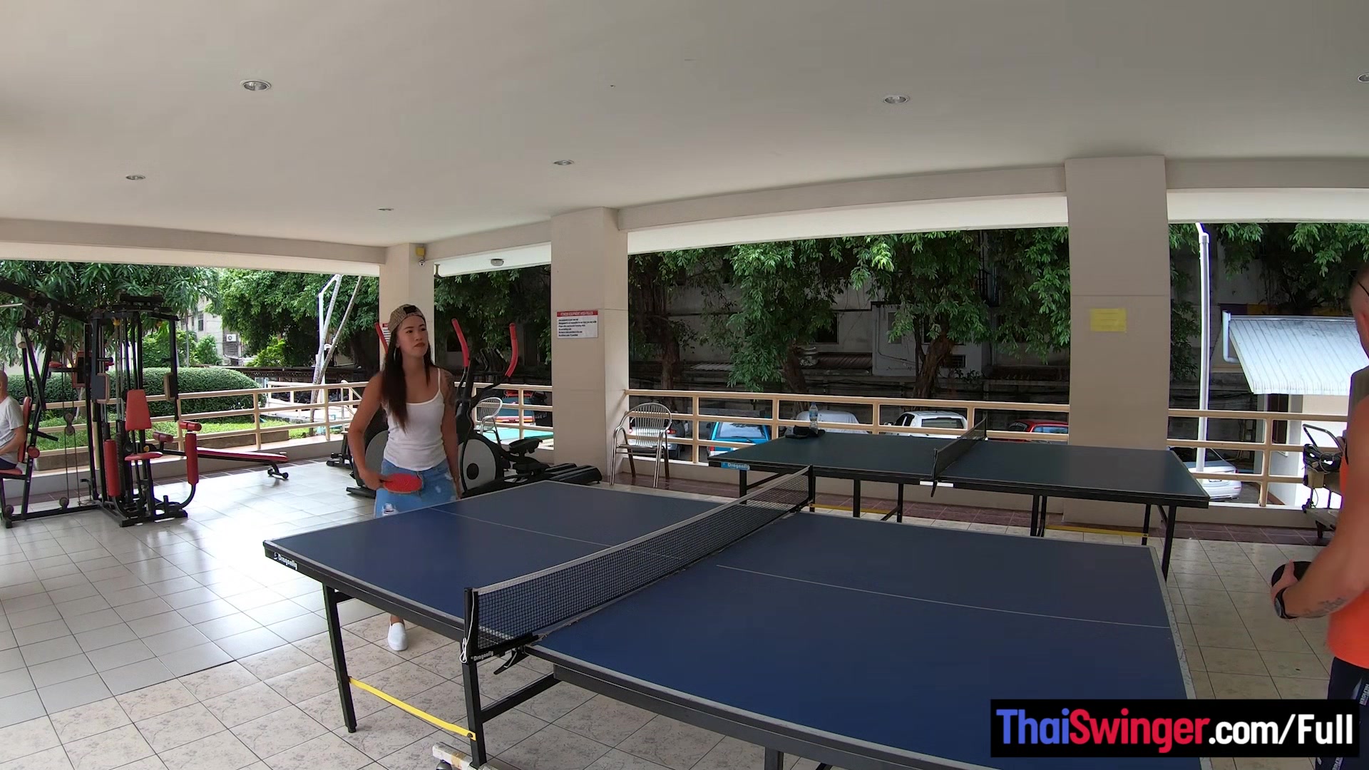 Curvy Thai amateur girlfriend sex in the shower after a game of Ping Pong