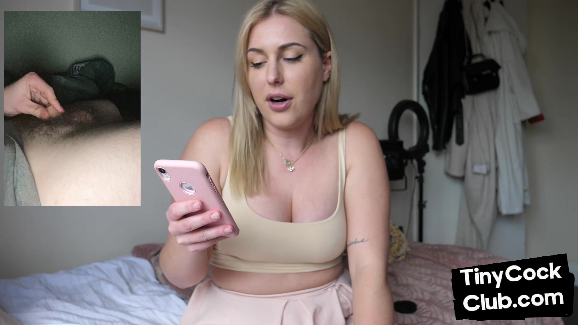 SPH solo busty dom makes fun of small cocks from her phone
