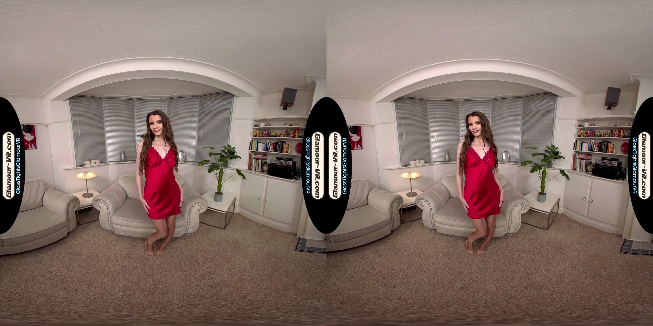 Brook Logan Red Negligee With Tan Glossy Legwear Joi Treat - 8k Vr