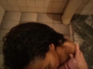 Latina girlfriend giving me a great blowjob in shower