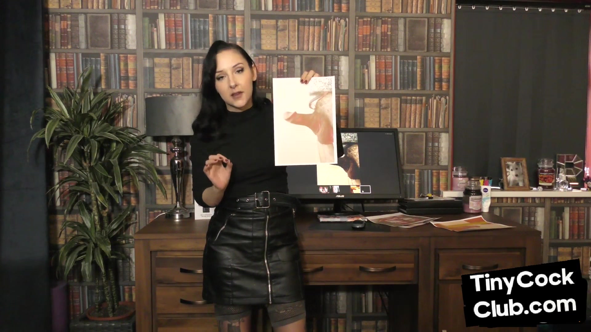 Solo SPH domina reacts while watching small cocks on pics