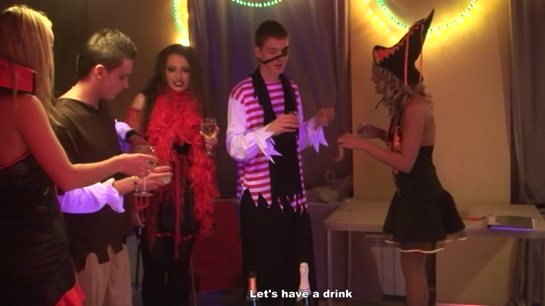 Sexy students 18+ celebrate Halloween scene 2