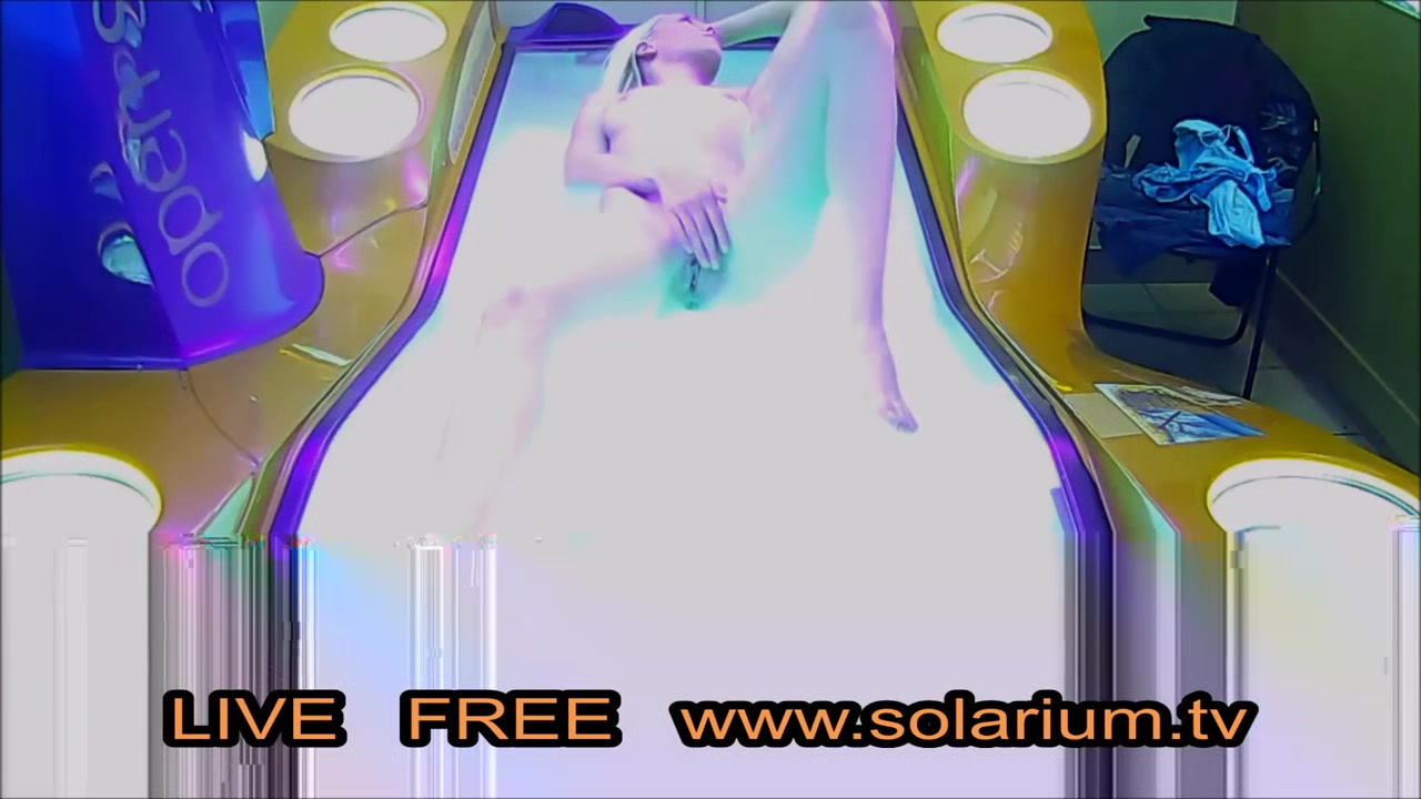 Blonde Horny hot teen 18+ masturbates in public solarium