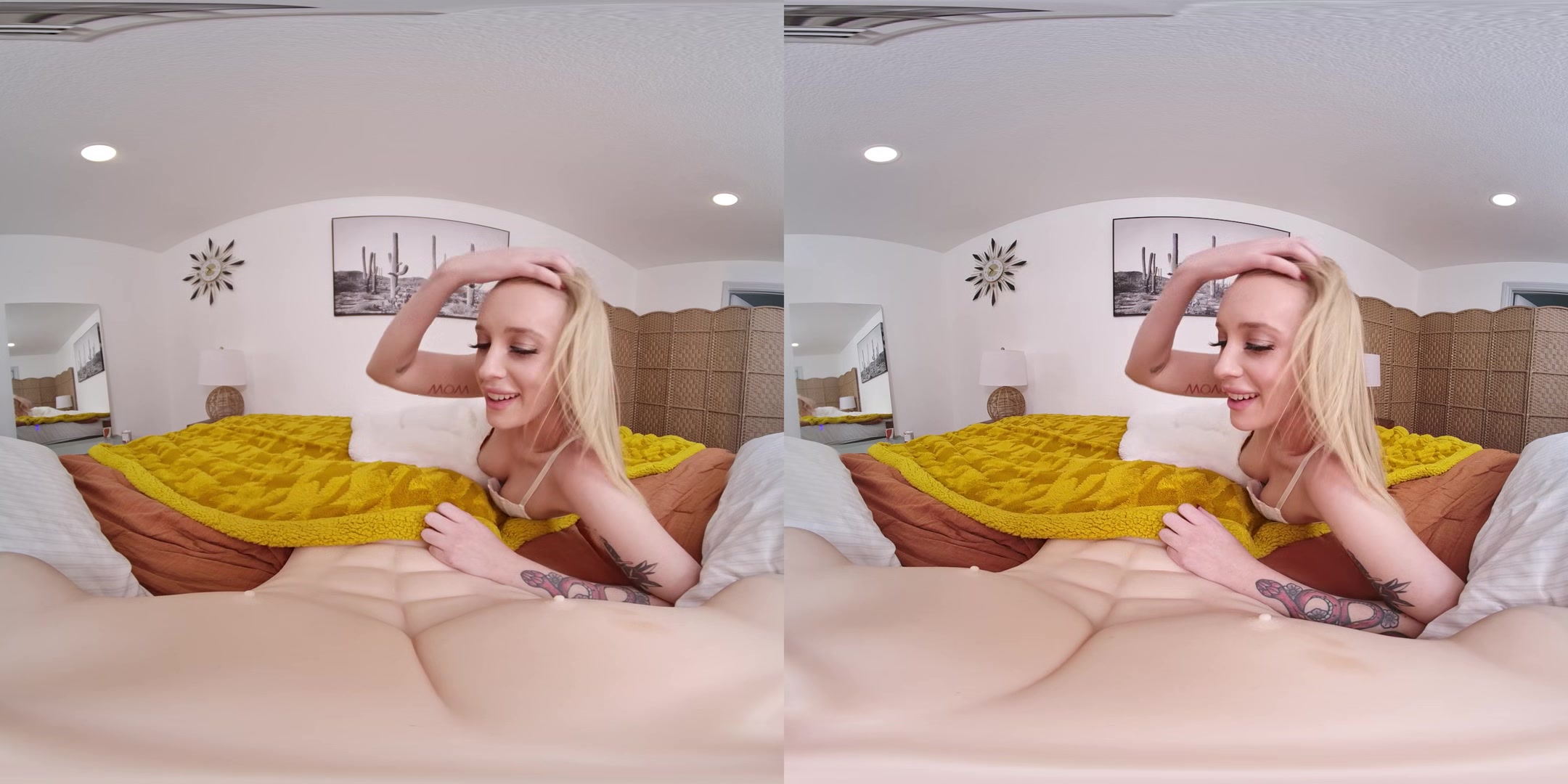 Beautiful blonde bounces her big booty on a sex doll in VR