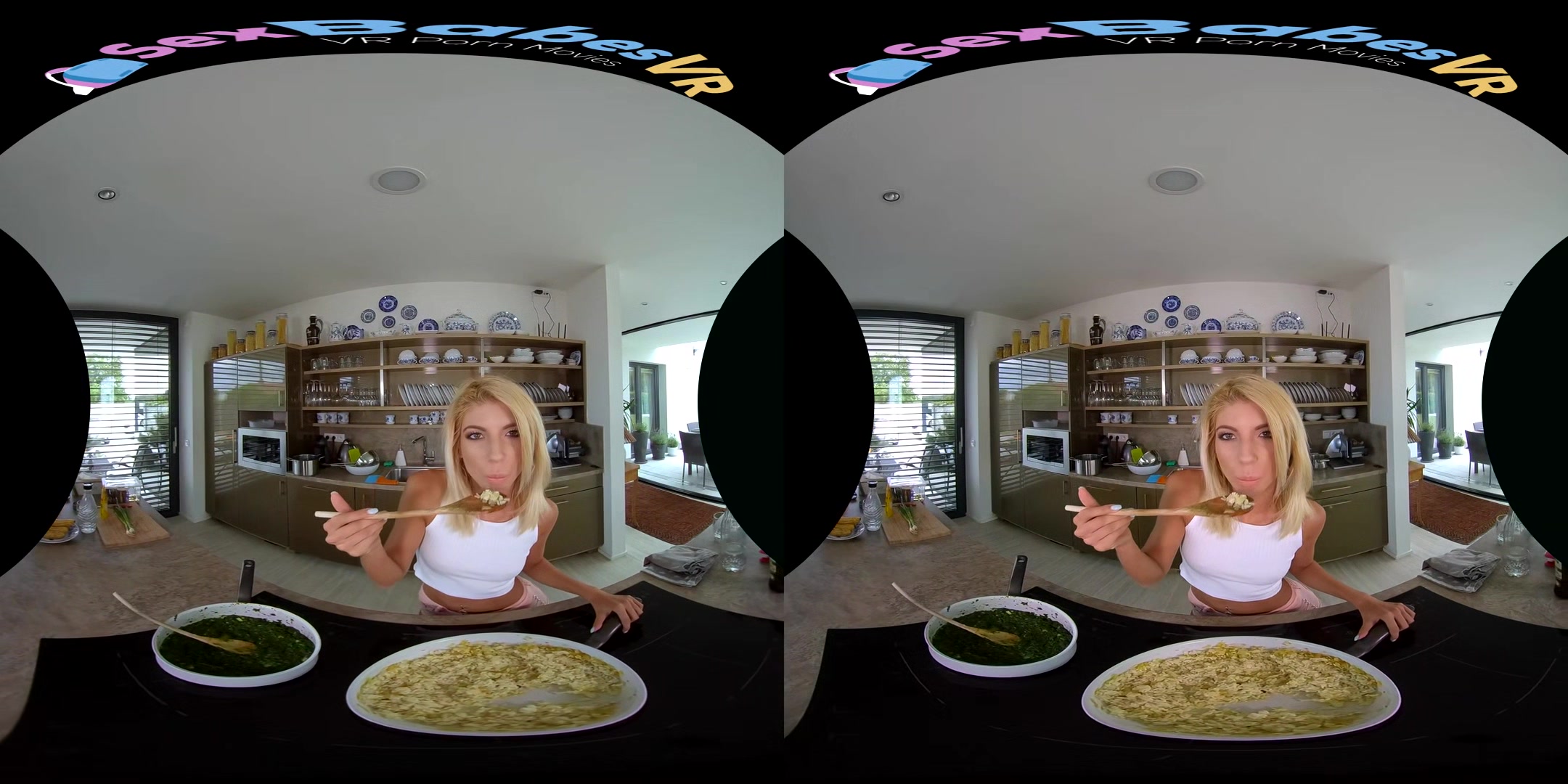Dinner For You; Blonde Kitchen Food Girlfriend Blowjob Small Tits Shaved Pussy