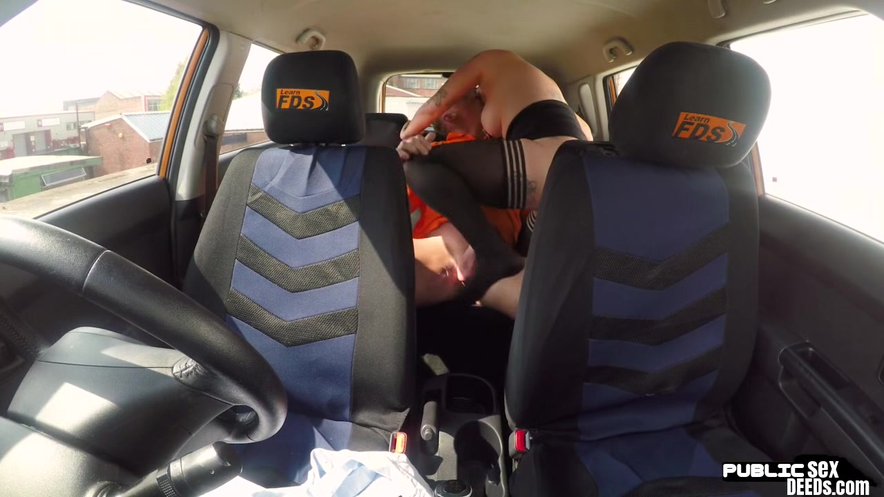 Busty english driving instructor squirts in car