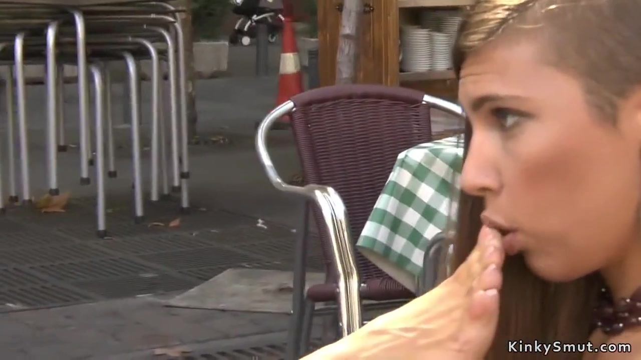 Brunette Sub Worship Feet In Public