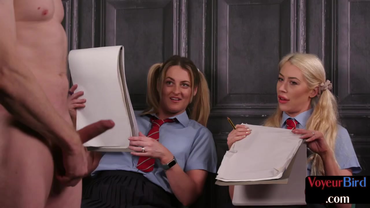 College uniform voyeurs watching and teasing wanker