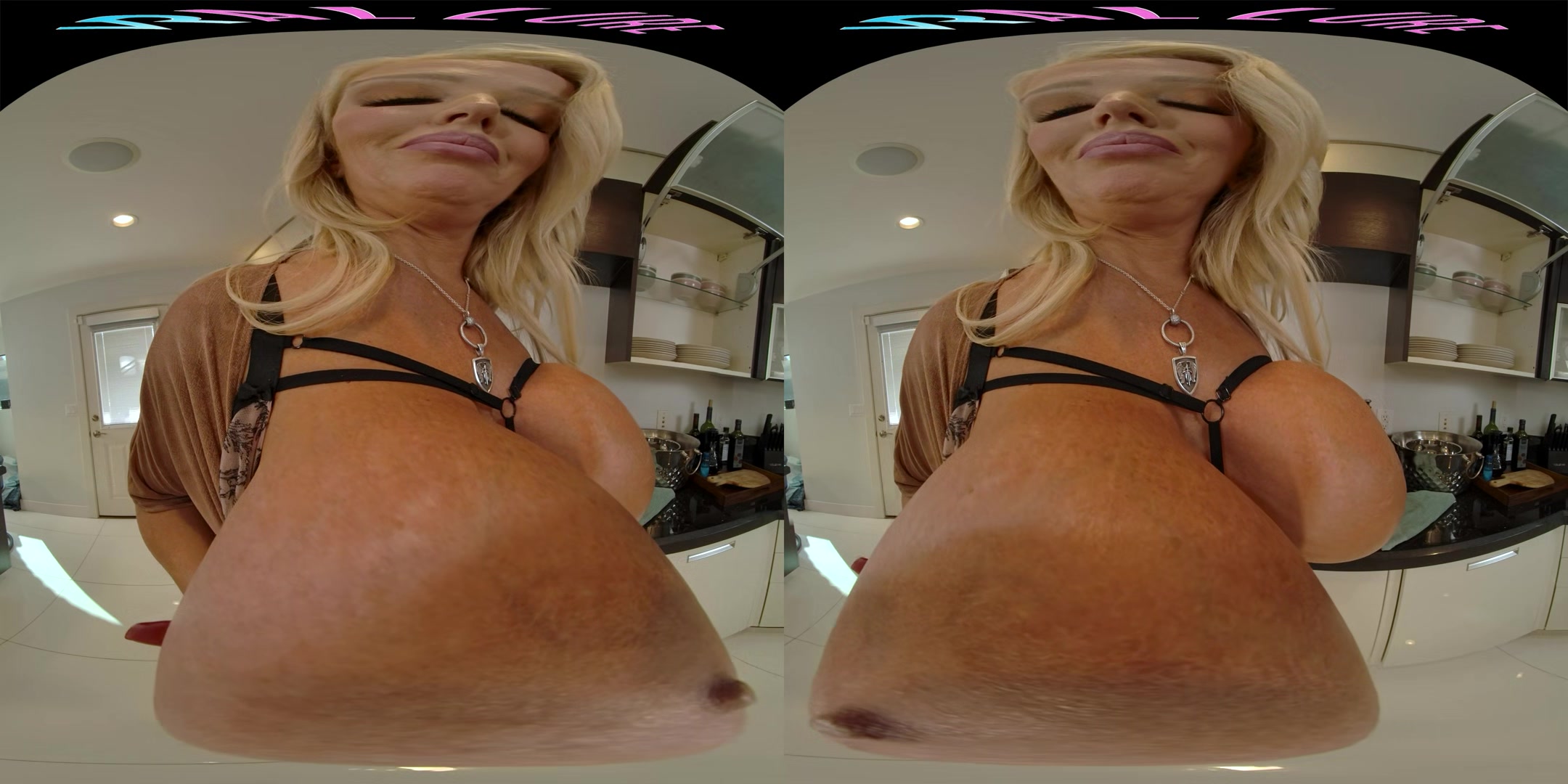Curvy big tit blonde MILF teasing her stepson in VR