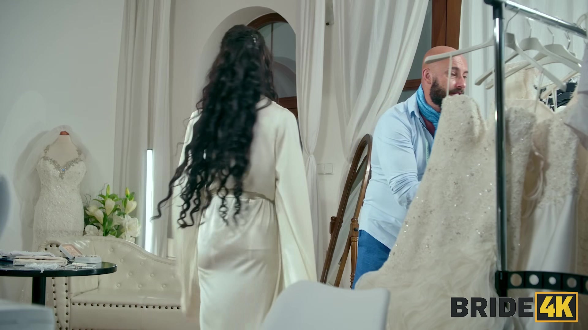 BRIDE4K. Sexy skinny brunette gave her young body to a wedding salon owner with a huge dick