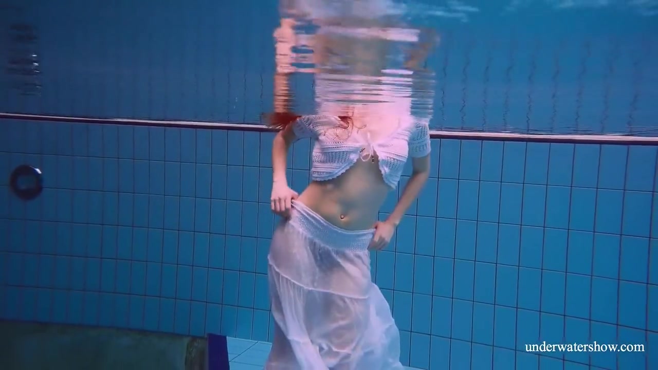 Redhead Marketa In A White Dress In The Pool