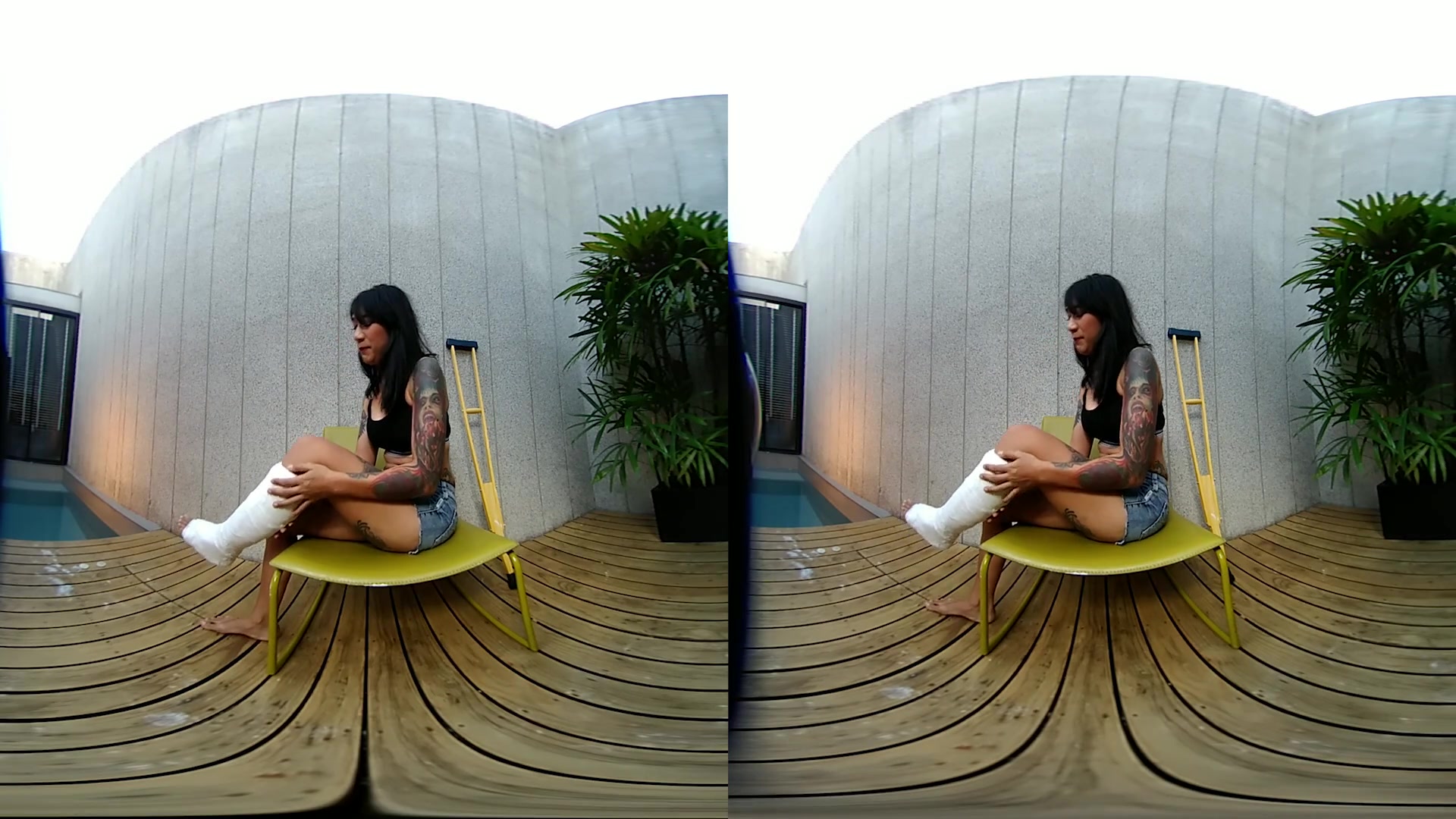 Tattooed Asian Model With Short Cast Leg (SCL) - VRpussyVision