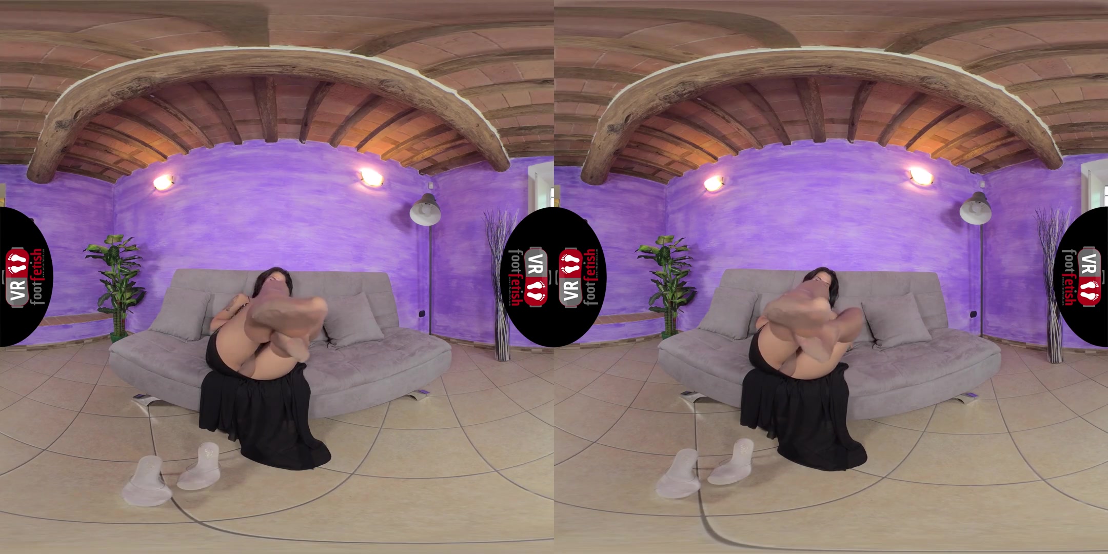 Stunning Chiara Pours Some Oil On Her Silky Smooth Nyloned Feet - Amazing Leg and Foot Fetish VR with Chiara