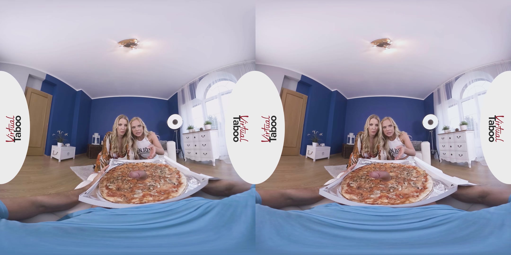 Georgie Lyall, Vinna Reed VR Porn: Cousin Brings Pizza And Dick - VirtualTaboo