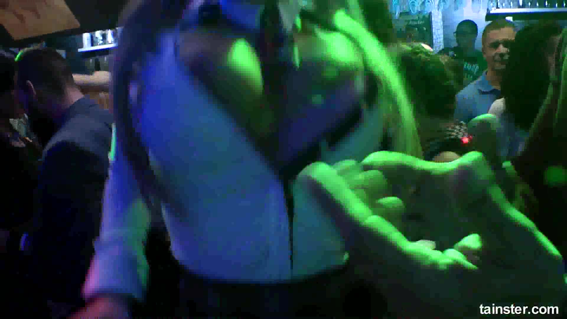 Excited clubbers gets banged in public