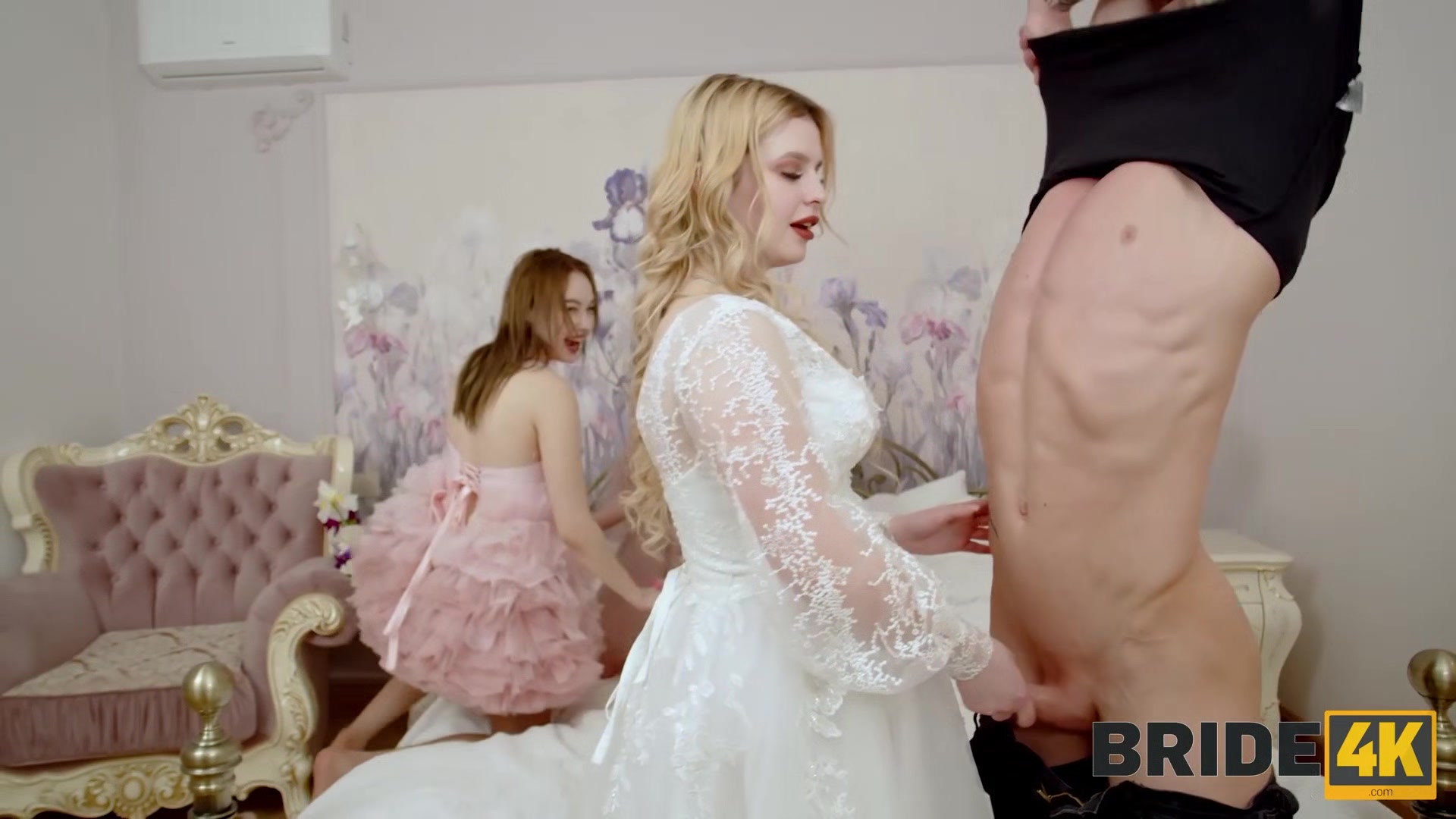 BRIDE4K. Babe shares her groom with two best friends right after the wedding ceremony