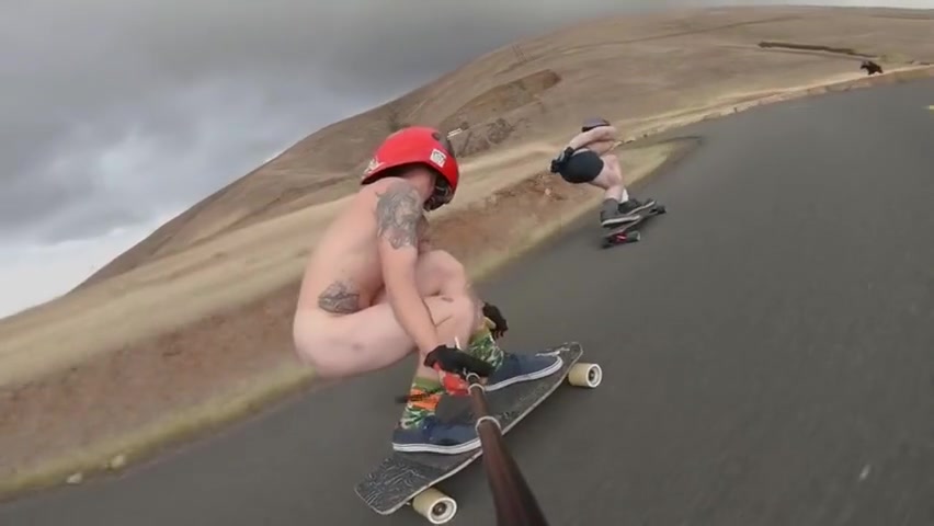 Downhill Naked On Longboard