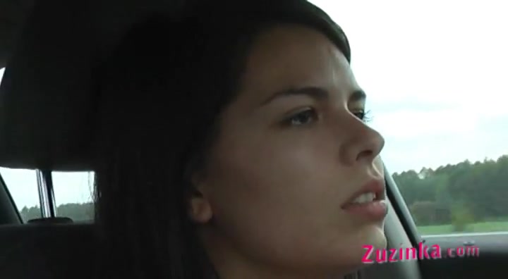 Zuzinka masturbates her pussy in the car