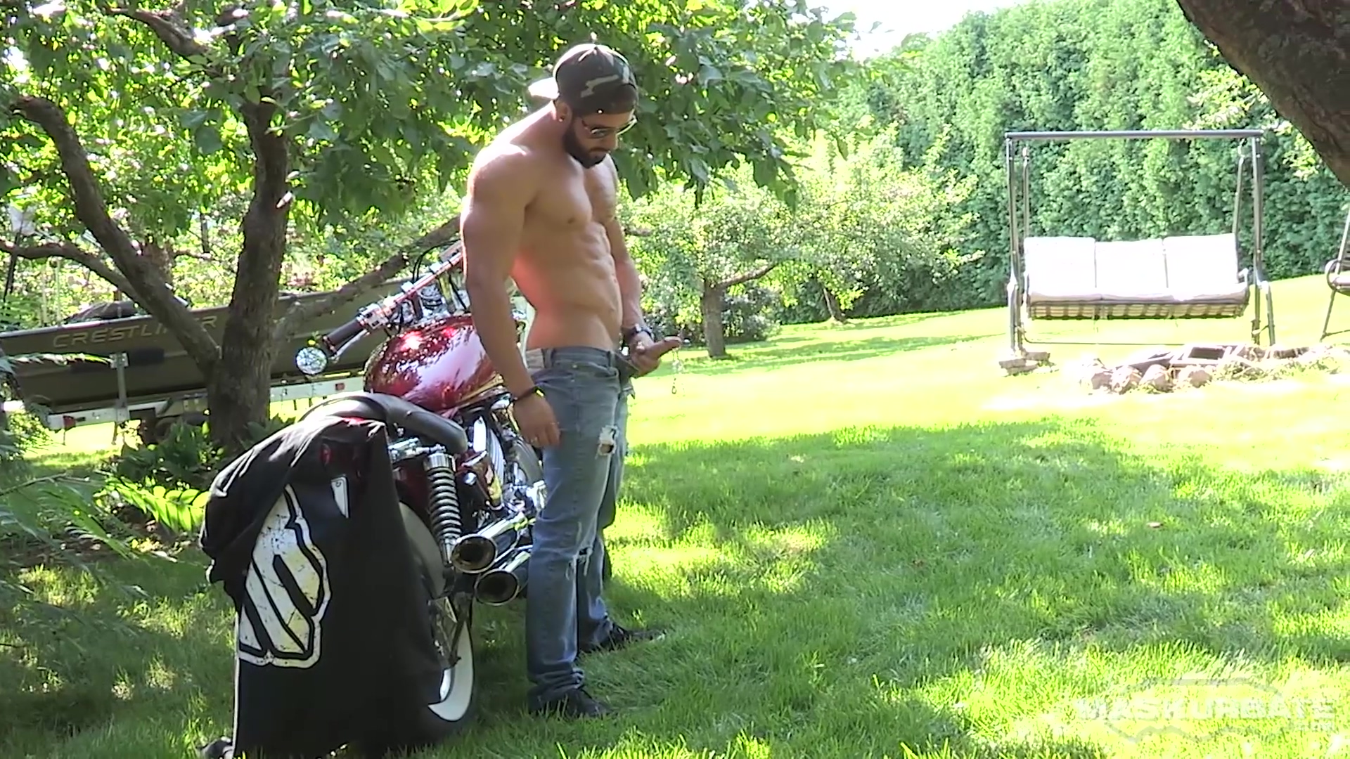 Zack Lemec In Sexy Solo Outdoor Jerk On Motorcycle