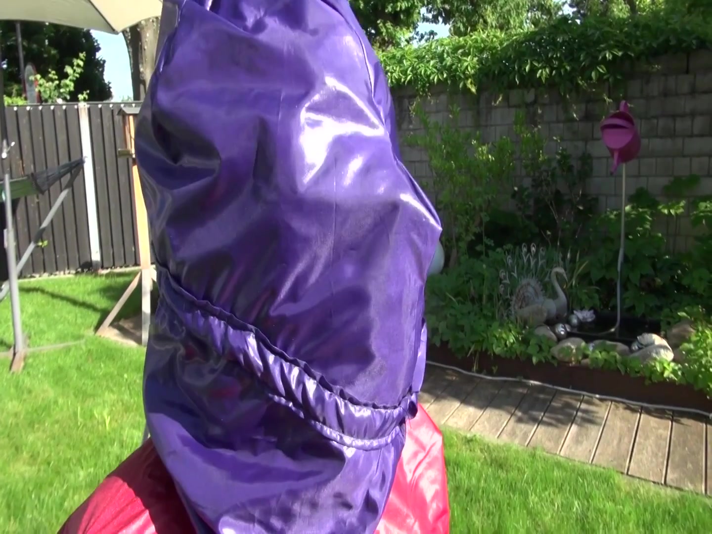 Watch Sandra Bound, Gagged And Nylonhooded In Her Shiny Nylon Rainwear