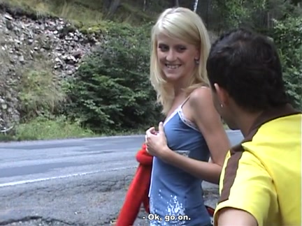 Blond fuck in the woods near the road
