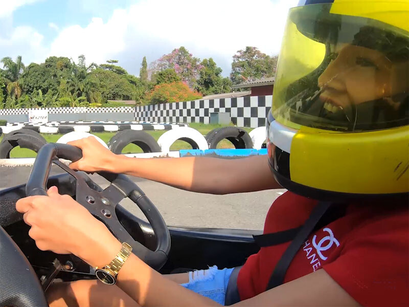Big fake tits amateur Thai teen 18+ go karting and sex with her boyfriend