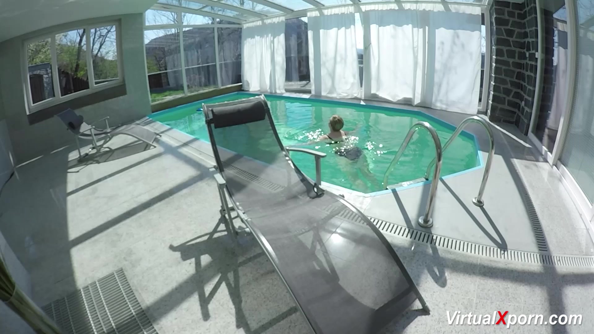 big breast Milf masturbating at the pool