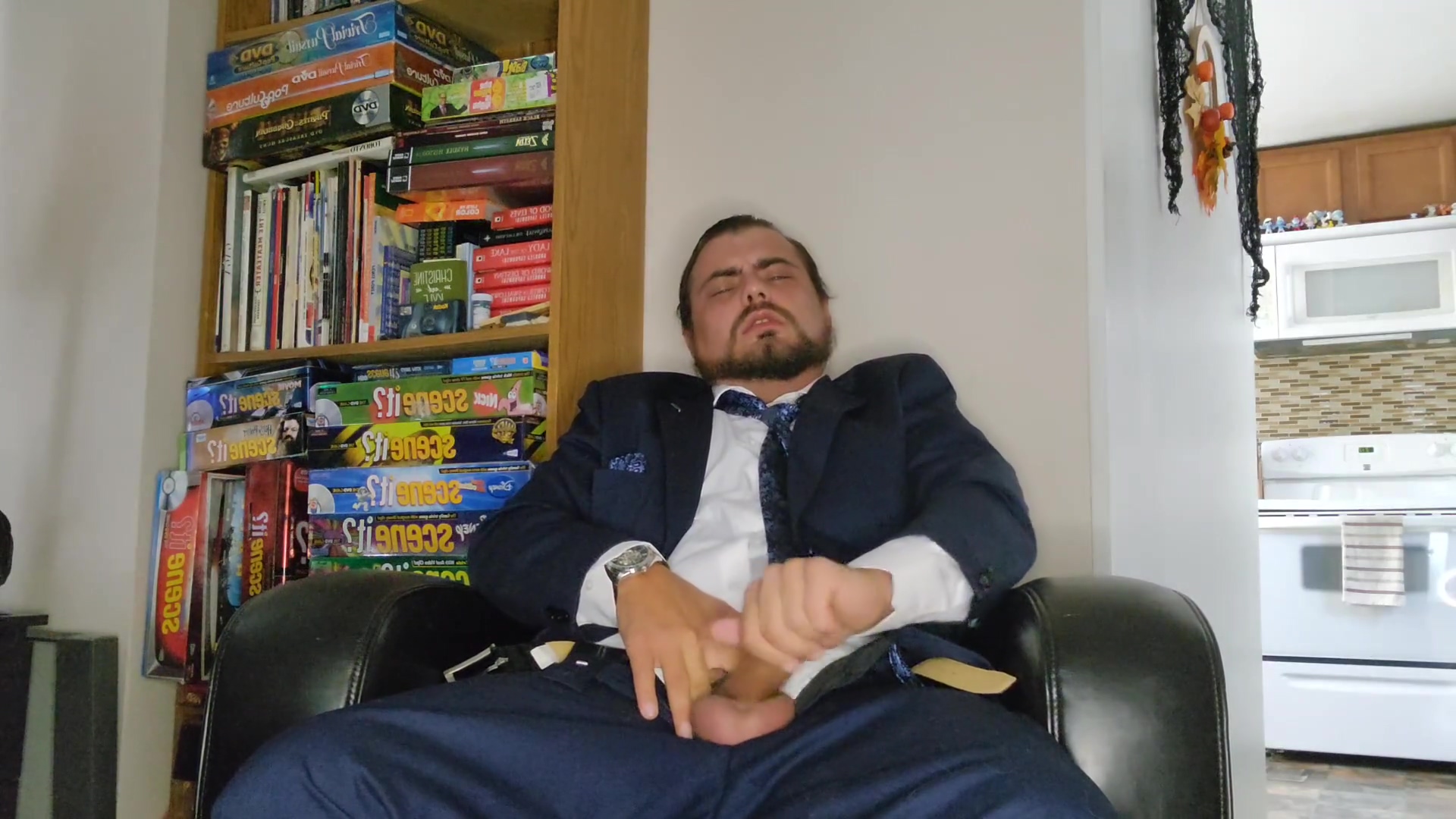 Suited Sir Strokes His Fat Cock