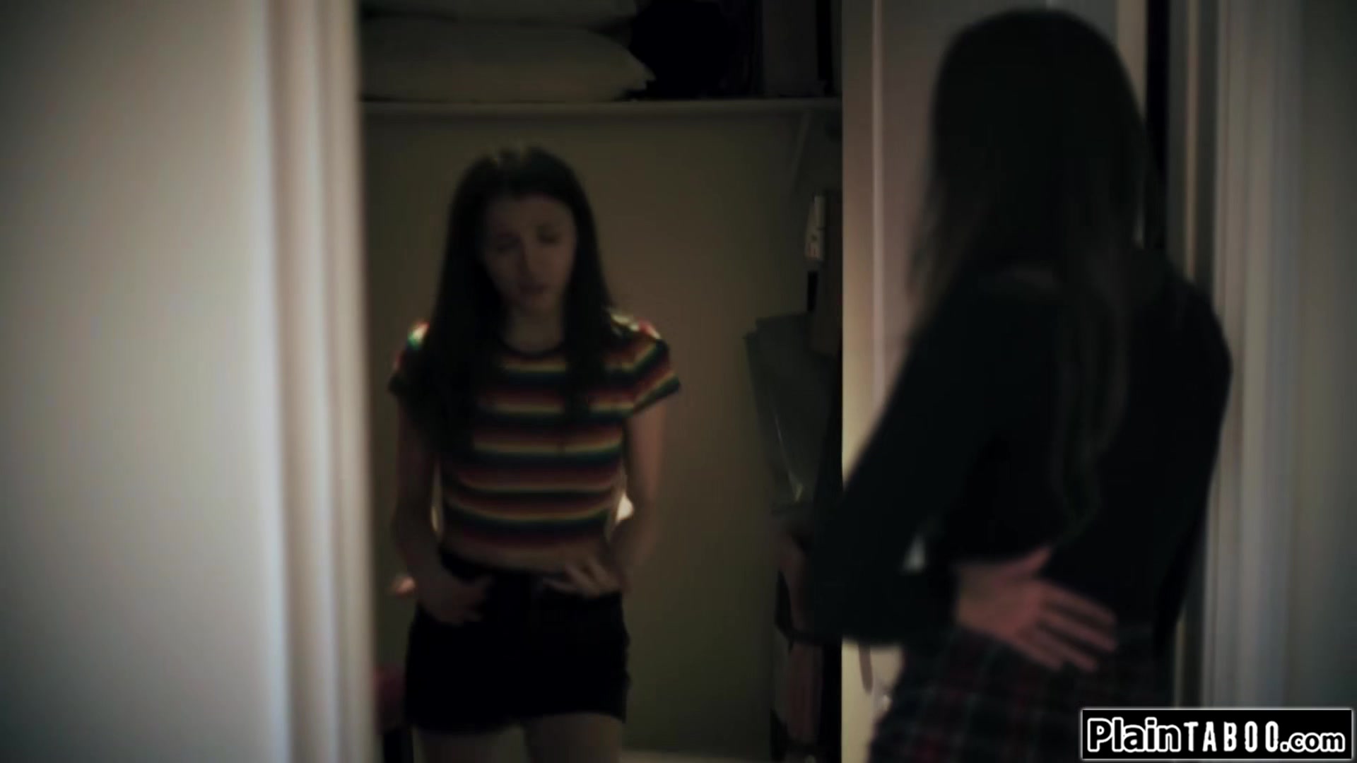 Petite babe has to lick gfs stepsis pussy to keep her shut