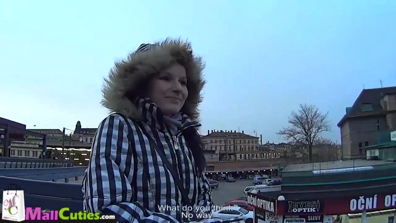 Blonde Girl after persuading goes shopping with a stranger