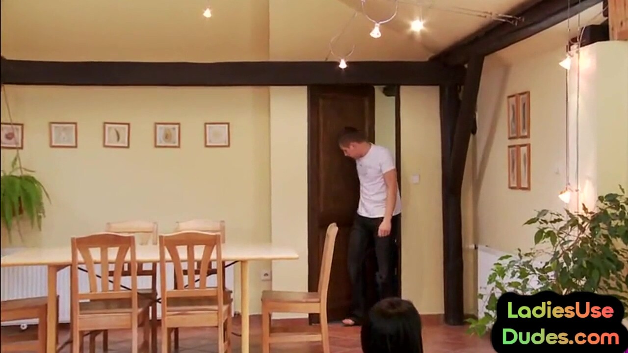 Femdom CFNM secretary fucks guy in 3some with strapon