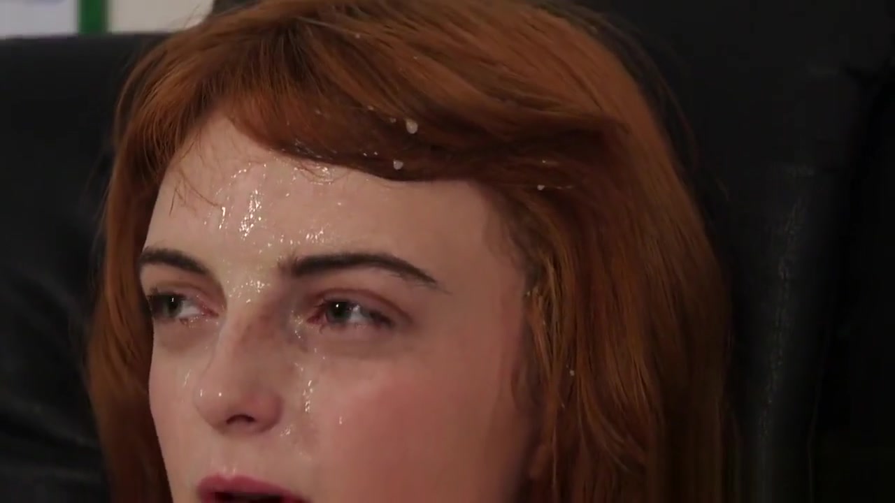 Redhead babe with natural tits gets a big facial