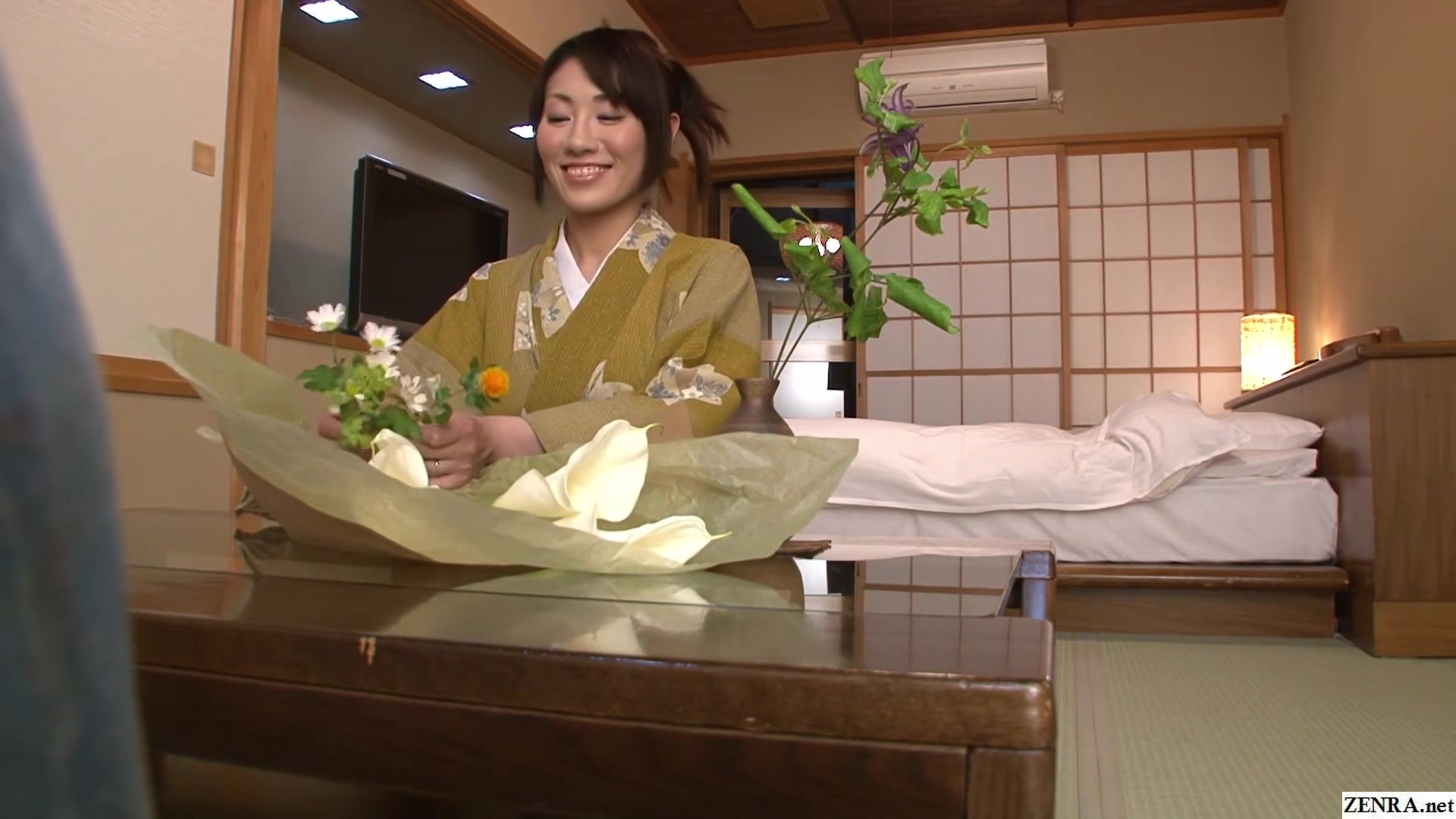 Japanese wife in kimono flower arrangement private class leads to sex