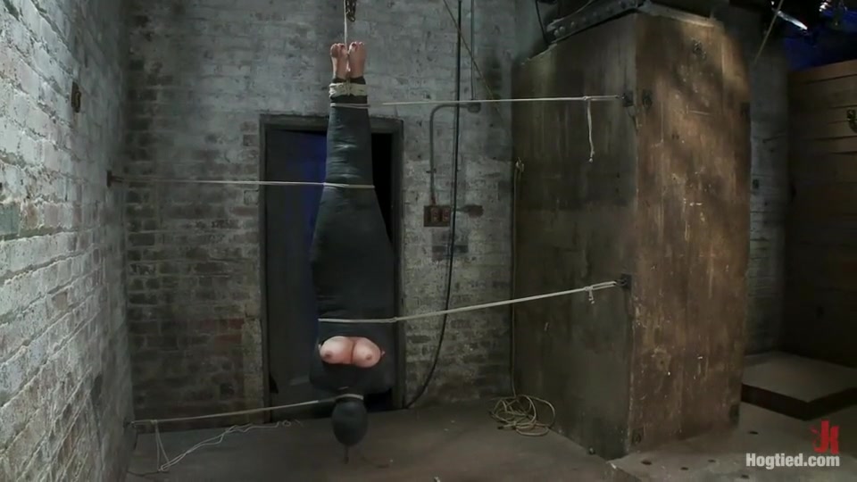 Cute little blond girl is mummified, vibrator stuck on her clit. Hung upside down to cum & cum.