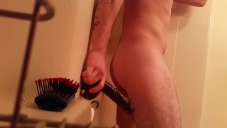 Bi guy riding dildo before shower