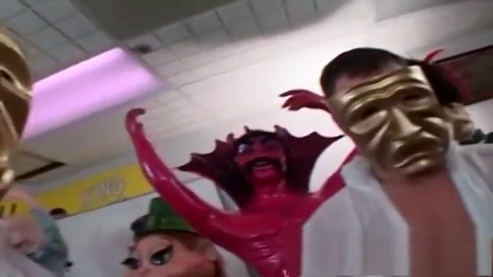 stunning tranny gangbanged By Masked males