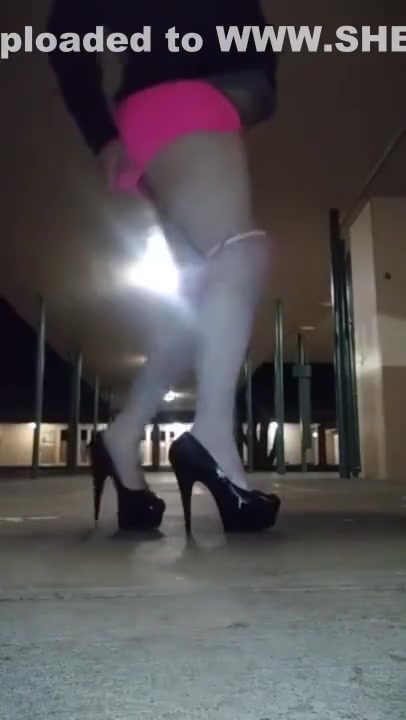 Walking like a sissy slut with a fat cucumber in my ass