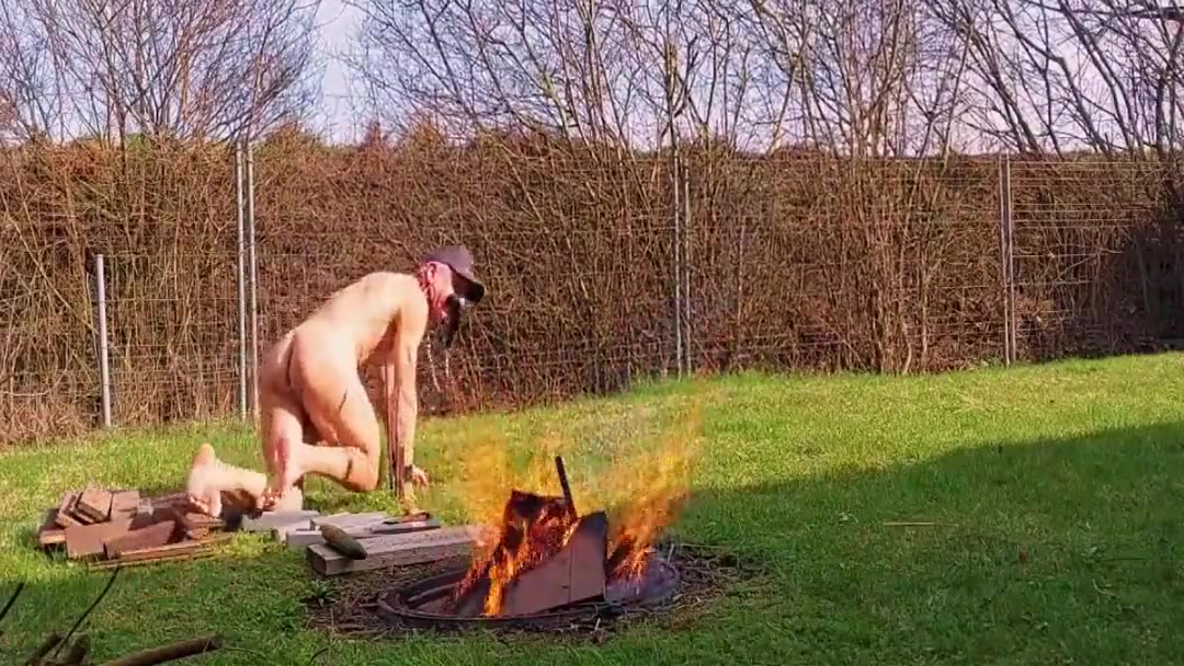Totally Naked Gay Slave Slut Exposed In Penis Cage Outdoor Cucumber Fuck At The Campfire Bdsm 4 Min