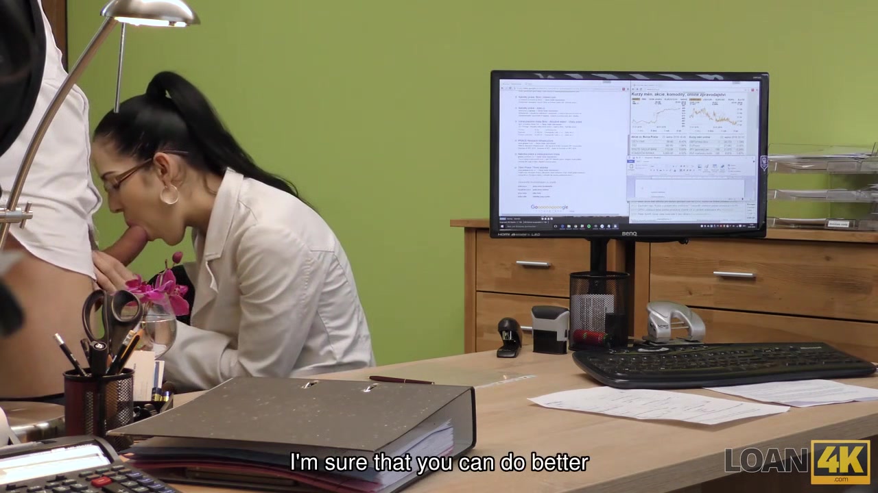 LOAN4K. Brunette with tattooed breasts becomes whore in loan office