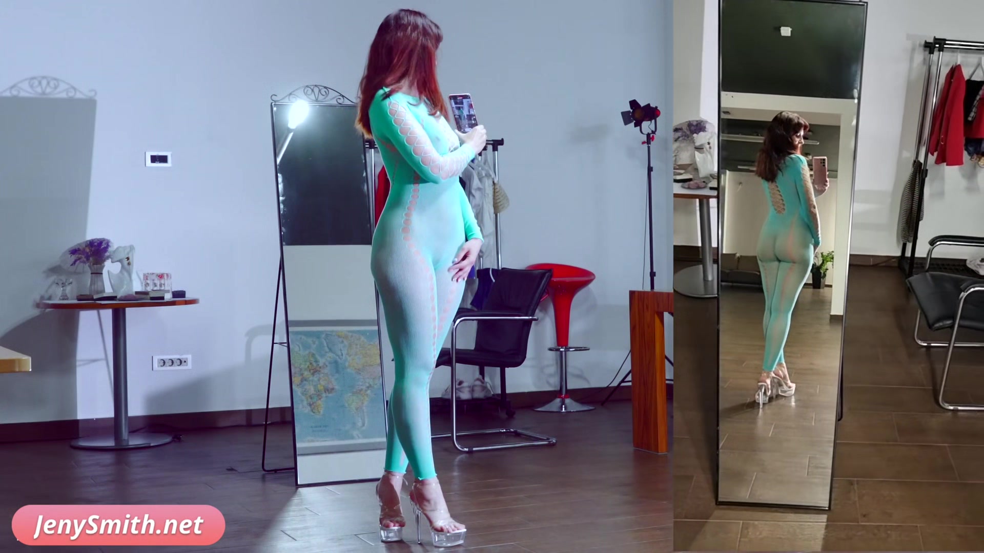 Rehearsals pt1. Jeny Smith in tansparent suit with high heels