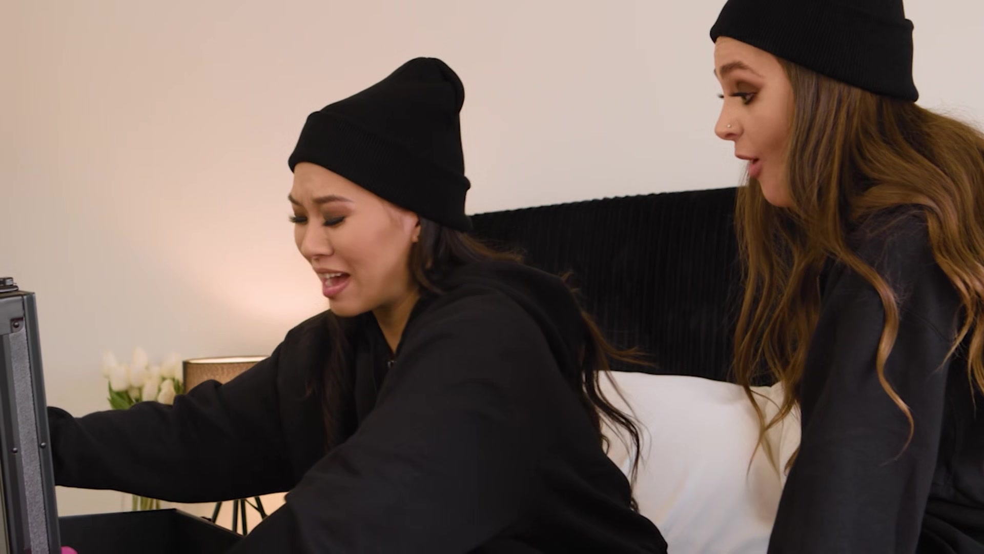 LEZ BE BAD - teen 18+ Thieves Kimmy Kimm & Aften Opal Use The House Owner's Strap-On To Defile Her Bed