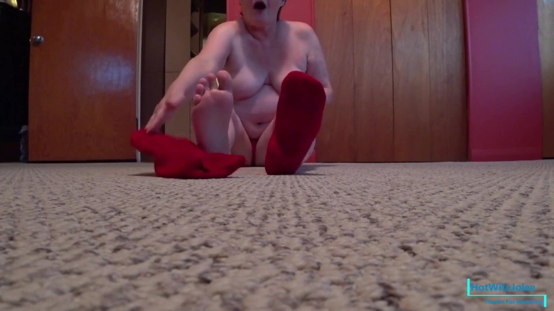 Fluffy Red Socks - CougarBabeJolee
