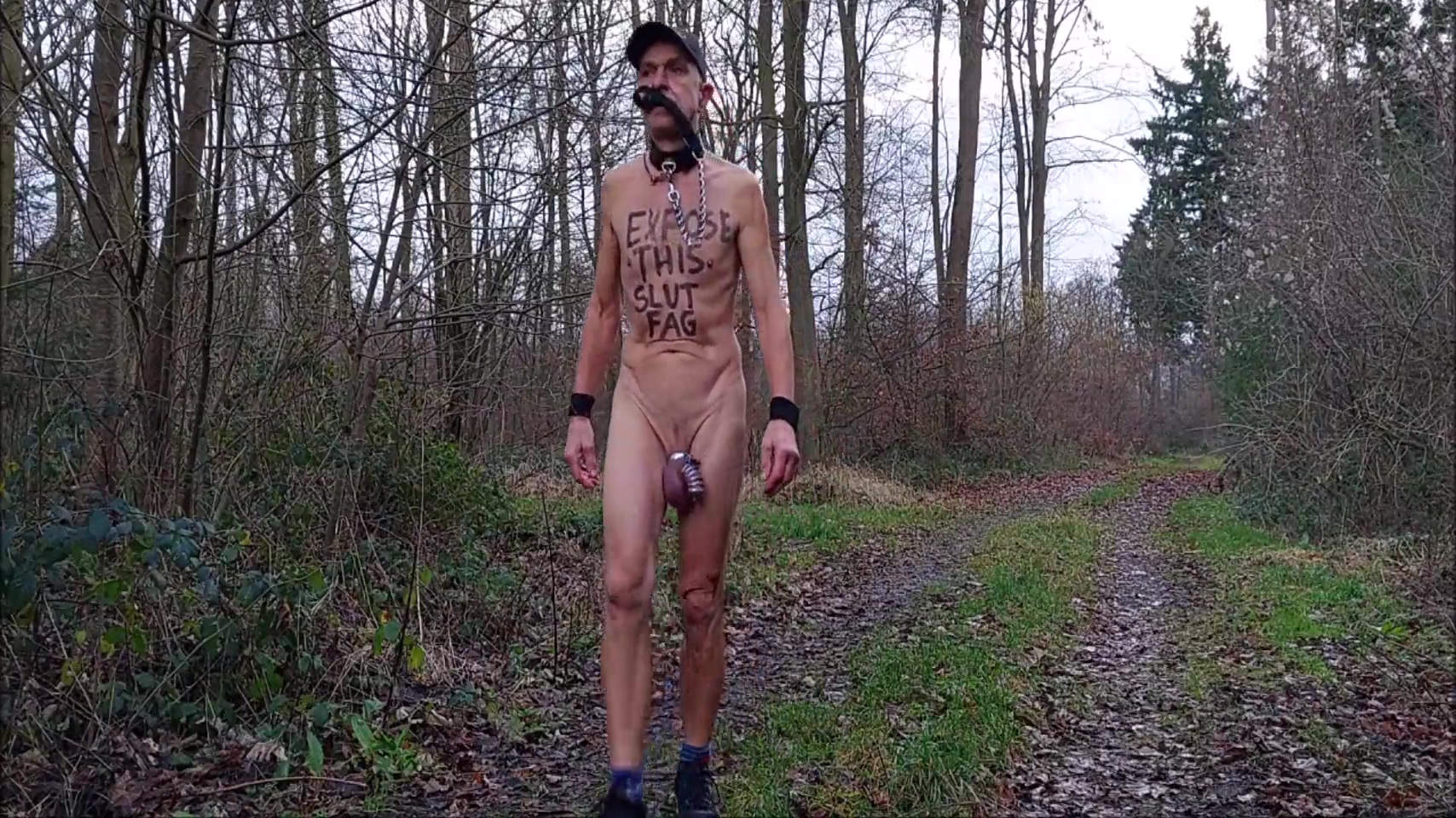 Uncut, Unmasked Slave Exposed In Penis Cage Hiking In Rain Outdoor Peeing Dirty Body Writing Bdsm Cbt 4 Min With Solo Boy And Gay Porn