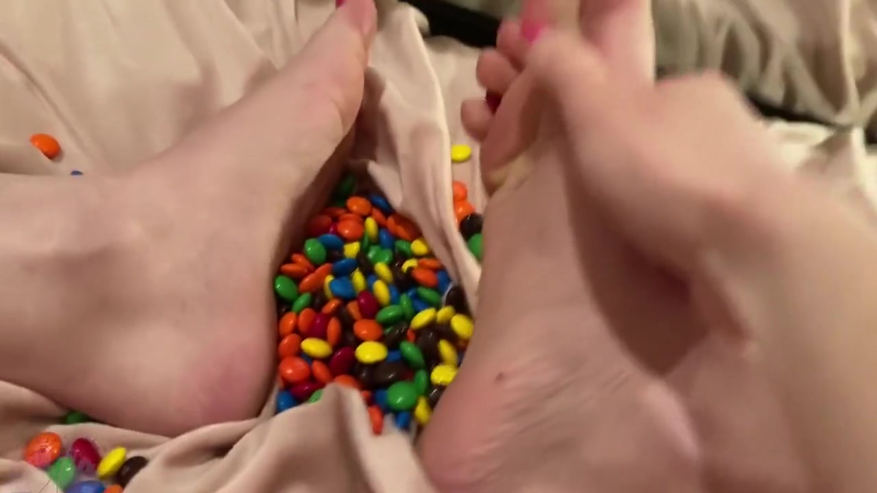 Food Play - Trans Girl Plays With M&ms With Her Feet And Balls
