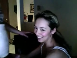 Shy girlfriend sucking her boyfriend on webcam for the first time